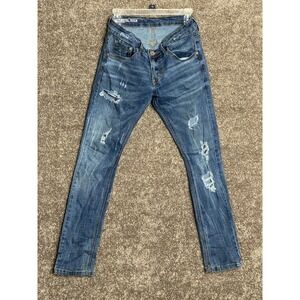 Royal 7even RS7 Mens Distressed Slim Fit Jeans Blue 30x30 Distressed Denim